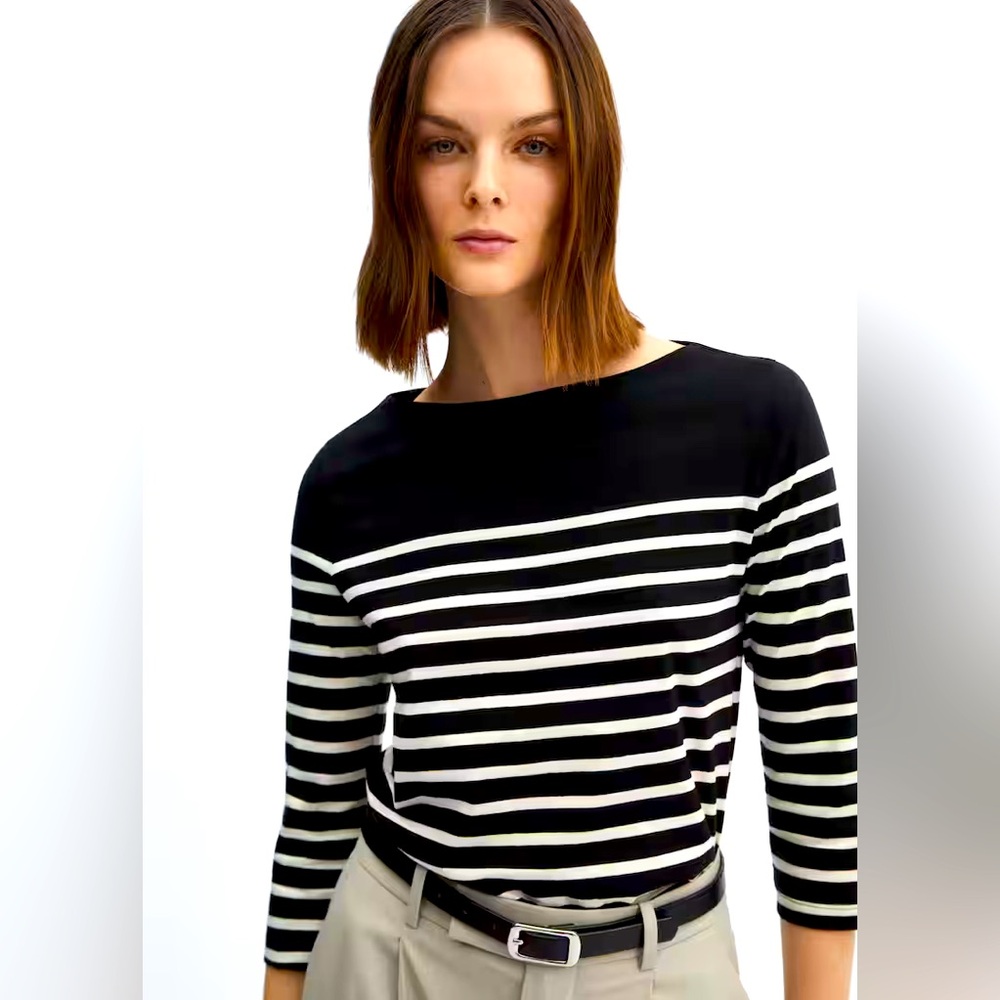 Mango Striped Breton Bateau Neck Cotton Top Size XS